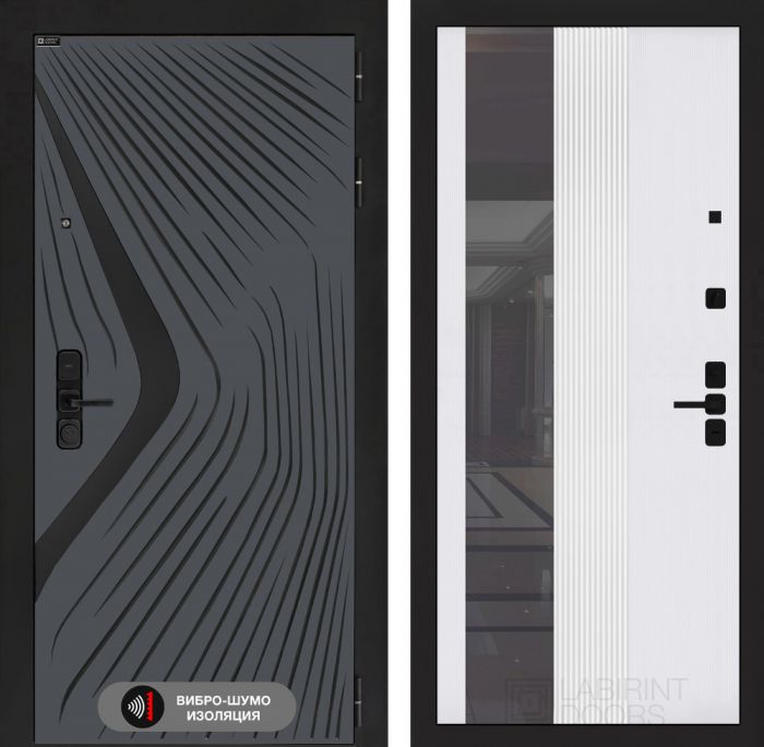 Входная дверь Лабиринт LEOLAB с Зеркалом 32 тонированным – Белый рельеф софт