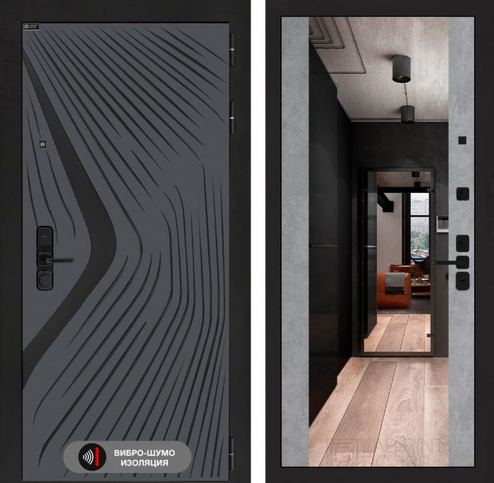 Входная дверь Лабиринт LEOLAB с Зеркалом Максимум – Бетон светлый