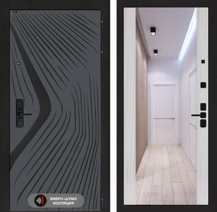 Входная дверь Лабиринт LEOLAB с Зеркалом Максимум – Сандал белый