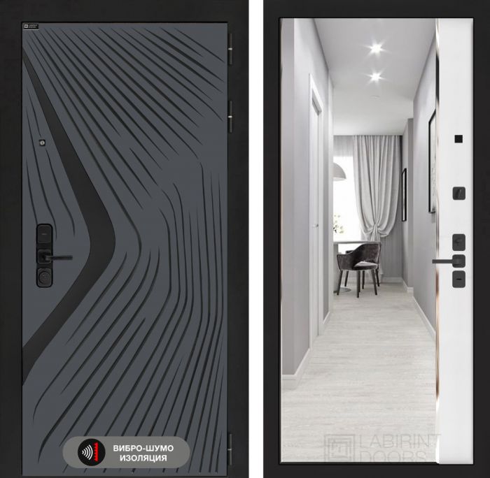 Входная дверь Лабиринт LEOLAB с зеркалом Панорама – Белый софт