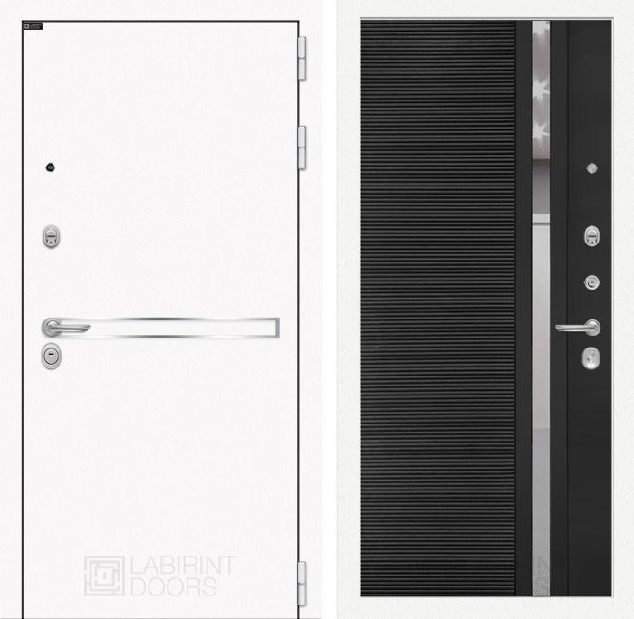 Входная дверь Лабиринт Лайн WHITE 31 - Черный кварц зеркальная вставка с тонировкой
