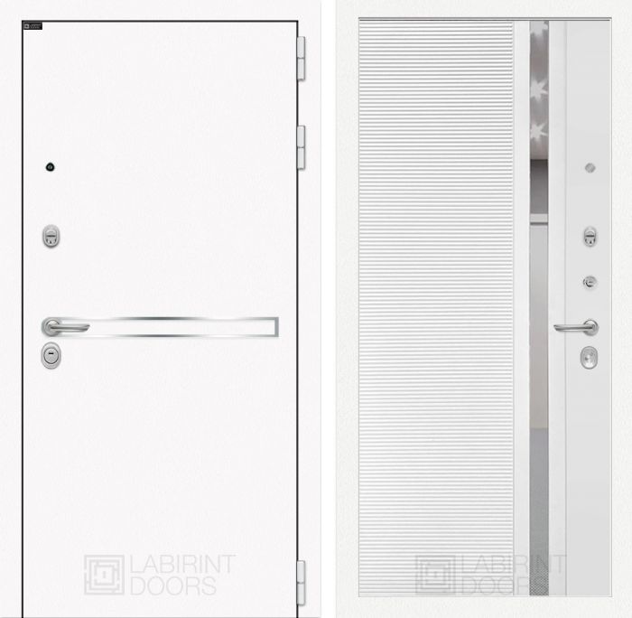 Входная дверь Лабиринт Лайн WHITE 31 - Белый софт зеркальная вставка с тонировкой