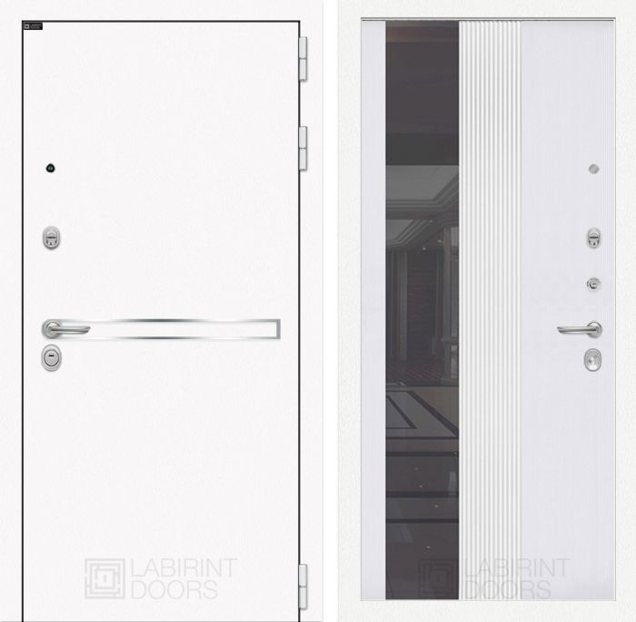 Входная дверь Лабиринт Лайн WHITE 32 - Зеркало тонированное Белый софт рельеф
