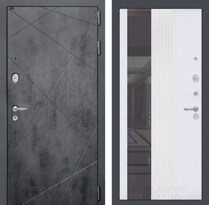 Входная дверь Лабиринт Лофт (LOFT) 32 - Зеркало тонированное Белый софт рельеф