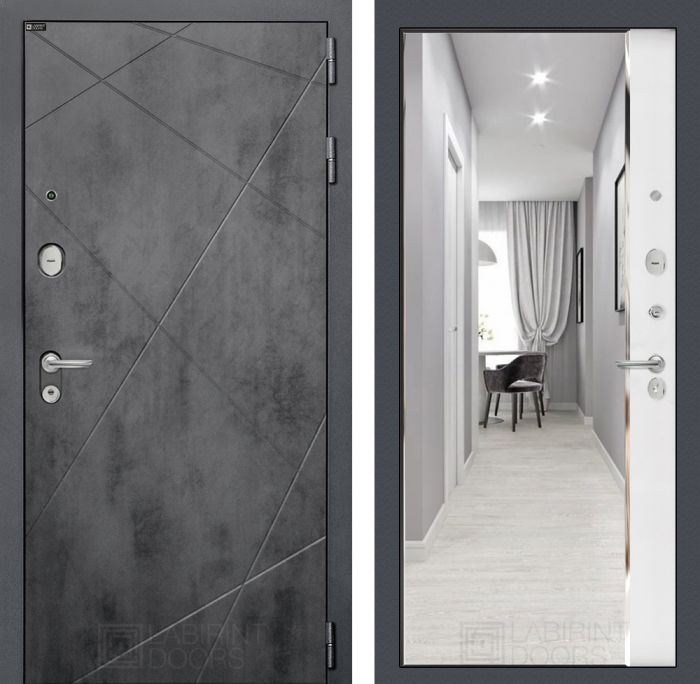 Входная дверь Лабиринт LOFT с зеркалом Панорама Белый софт