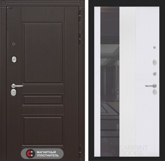 Входная дверь Лабиринт Мегаполис 32 - Зеркало тонированное Белый софт рельеф