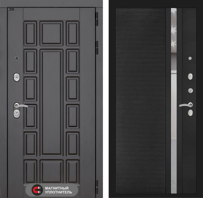 Входная дверь Лабиринт Нью-Йорк 31 - Черный кварц зеркальная вставка с тонировкой