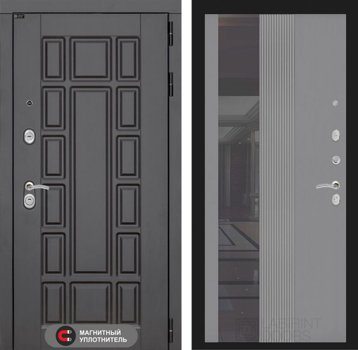 Входная дверь Лабиринт Нью-Йорк 32 - Зеркало тонированное Серый софт рельеф