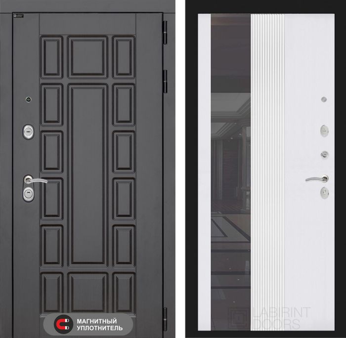 Входная дверь Лабиринт Нью-Йорк 32 - Зеркало тонированное Белый софт рельеф