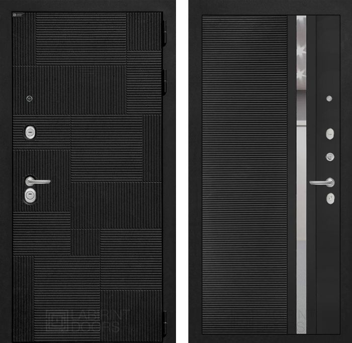 Входная дверь Лабиринт Пазл (PAZL) 31 - Черный кварц зеркальная вставка с тонировкой