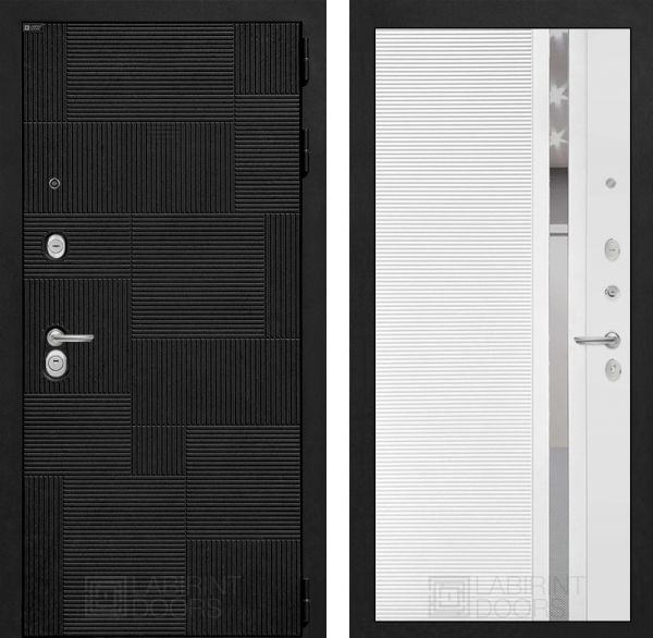 Входная дверь Лабиринт Пазл (PAZL) 31 - Белый софт зеркальная вставка с тонировкой