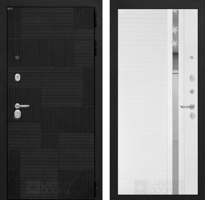 Входная дверь Лабиринт Пазл (PAZL) 31 - Белый софт зеркальная вставка с тонировкой