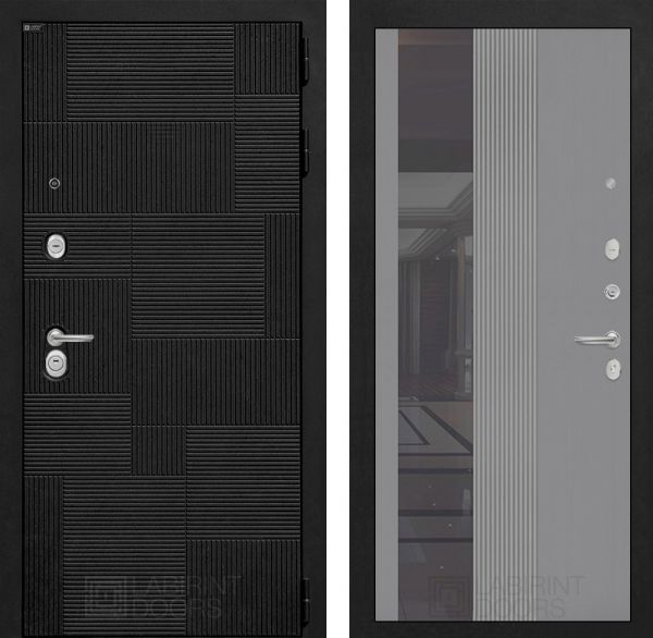 Входная дверь Лабиринт Пазл (PAZL) 32 - Зеркало тонированное Серый софт рельеф