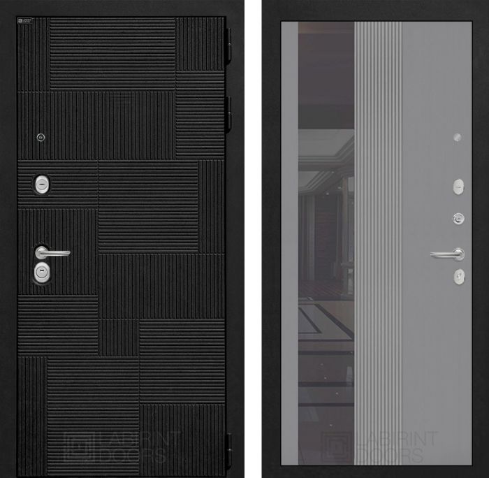 Входная дверь Лабиринт Пазл (PAZL) 32 - Зеркало тонированное Серый софт рельеф
