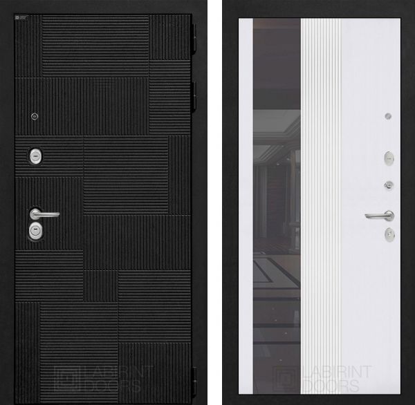 Входная дверь Лабиринт Пазл (PAZL) 32 - Зеркало тонированное Белый софт рельеф