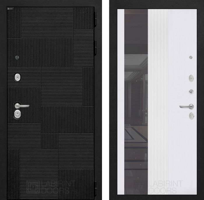 Входная дверь Лабиринт Пазл (PAZL) 32 - Зеркало тонированное Белый софт рельеф