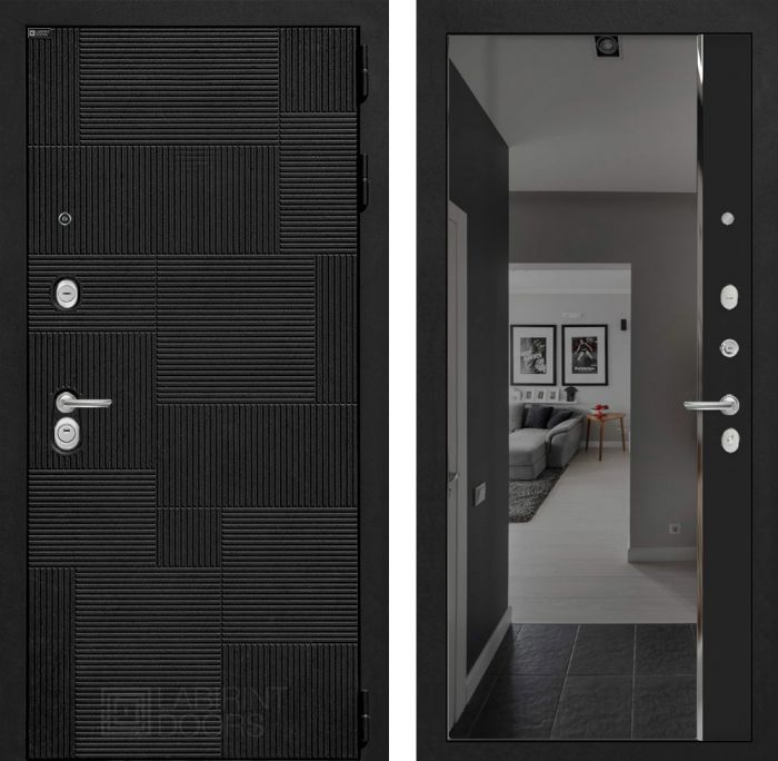 Входная дверь Лабиринт PAZL с зеркалом Панорама с тонировкой - Черный кварц