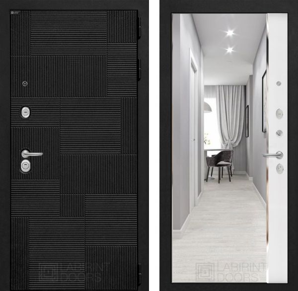 Входная дверь Лабиринт PAZL с зеркалом Панорама - Белый софт