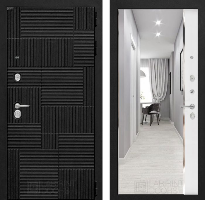 Входная дверь Лабиринт PAZL с зеркалом Панорама - Белый софт