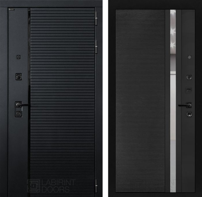 Входная дверь Лабиринт PIANO 31 - Черный кварц зеркальная вставка с тонировкой