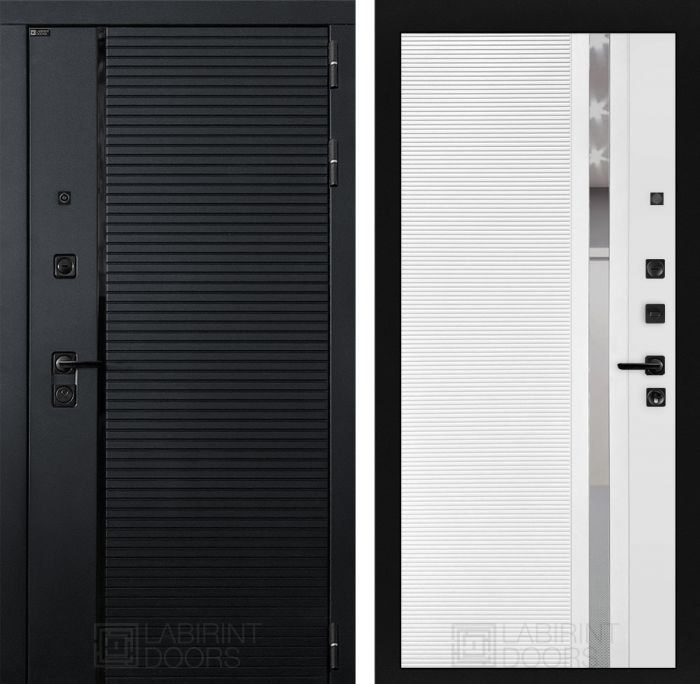 Входная дверь Лабиринт PIANO 31 - Белый софт зеркальная вставка с тонировкой