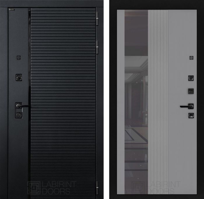 Входная дверь Лабиринт PIANO 32 - Зеркало тонированное Серый софт рельеф