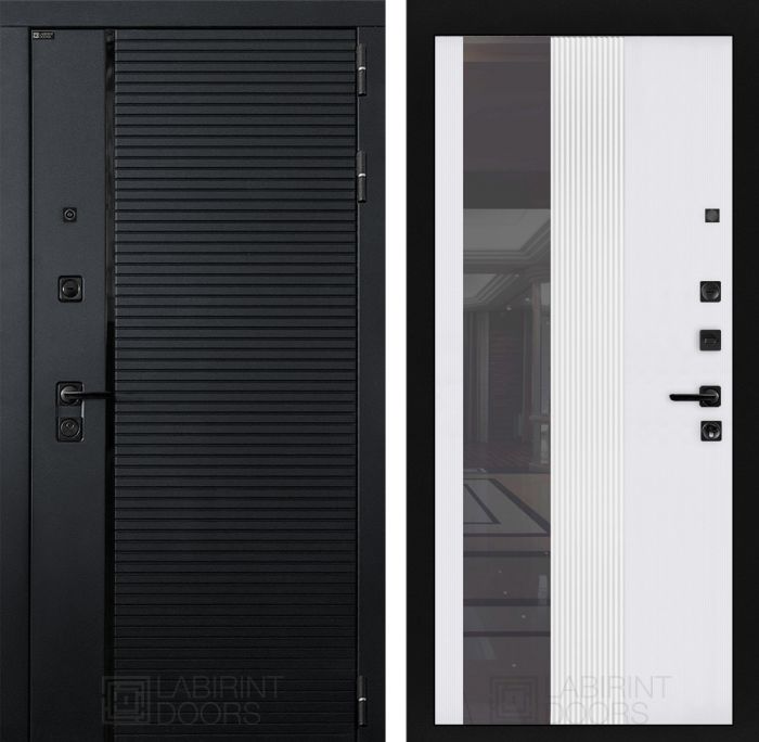 Входная дверь Лабиринт PIANO 32 - Зеркало тонированное Белый софт рельеф