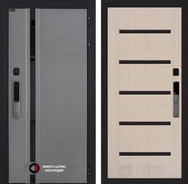Входная дверь Лабиринт Пиано Смарт 2.0 - 01 Беленый дуб, стекло черное