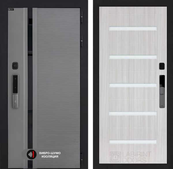 Входная дверь Лабиринт Пиано Смарт 2.0 - 01 Сандал белый, стекло белое