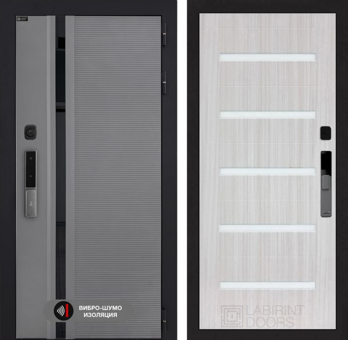 Входная дверь Лабиринт Пиано Смарт 2.0 - 01 Сандал белый, стекло белое