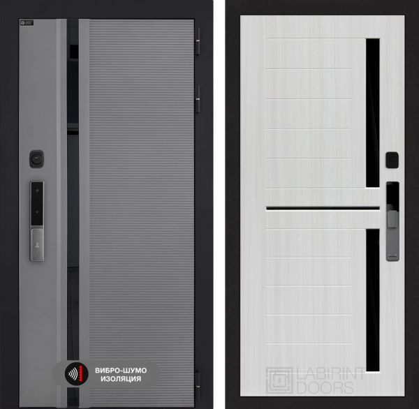 Входная дверь Лабиринт Пиано Смарт 2.0 - 02 Сандал белый, стекло черное