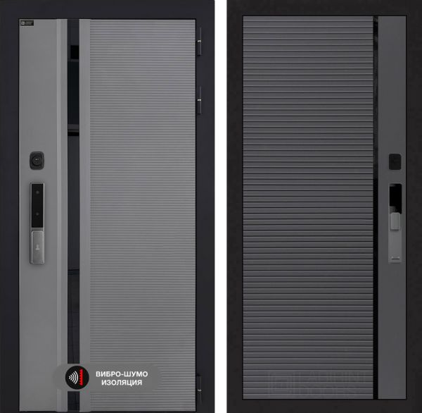 Входная дверь Лабиринт Пиано Смарт 2.0 - 22 Графит софт, черная вставка