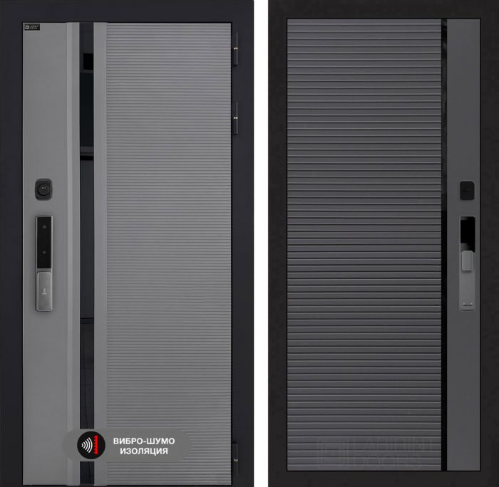 Входная дверь Лабиринт Пиано Смарт 2.0 - 22 Графит софт, черная вставка