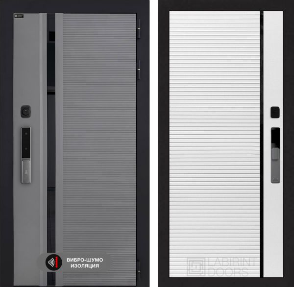 Входная дверь Лабиринт Пиано Смарт 2.0 - 22 Белый софт, черная вставка