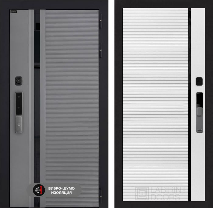 Входная дверь Лабиринт Пиано Смарт 2.0 - 22 Белый софт, черная вставка