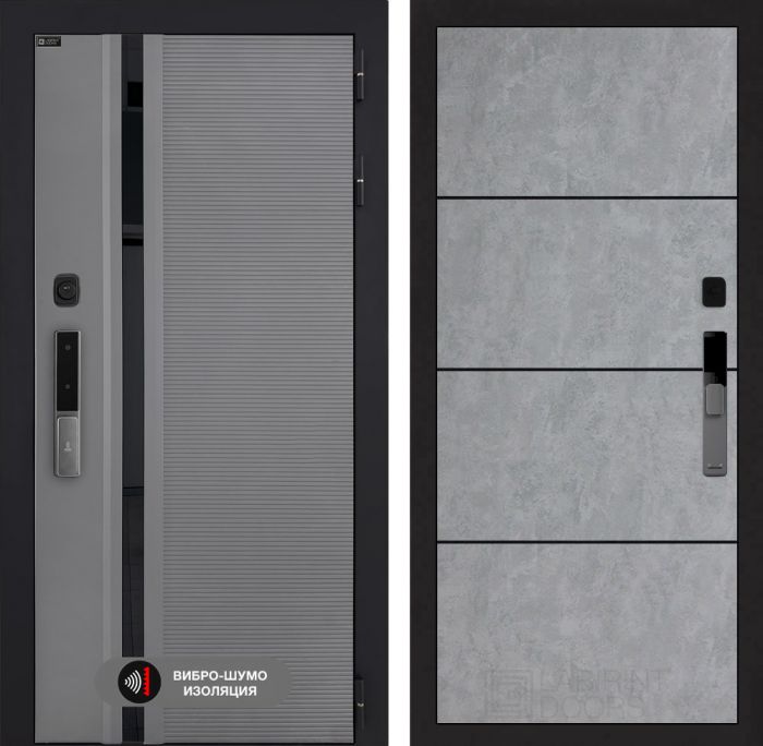 Входная дверь Лабиринт Пиано Смарт 2.0 - 25 Бетон светлый, черный молдинг