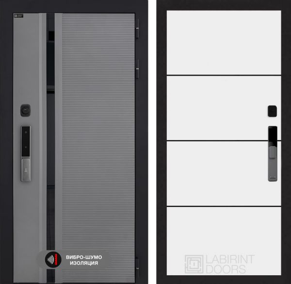 Входная дверь Лабиринт Пиано Смарт 2.0 - 25 Белый софт, черный молдинг
