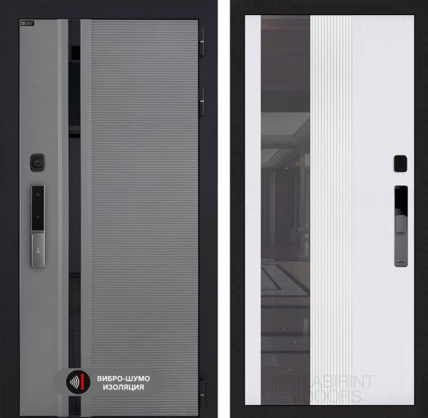 Входная дверь Лабиринт Пиано Смарт 2.0 - 32 тонированным Белый рельеф софт