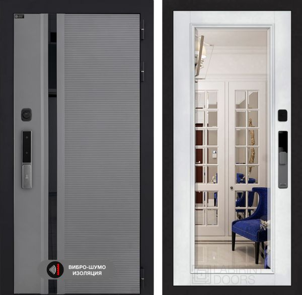 Входная дверь Лабиринт Пиано Смарт 2.0 - Зеркалом Фацет Белый софт