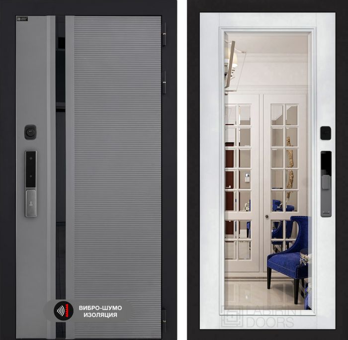 Входная дверь Лабиринт Пиано Смарт 2.0 - Зеркалом Фацет Белый софт