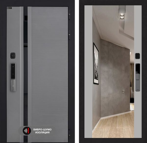 Входная дверь Лабиринт Пиано Смарт 2.0 - с зеркалом Максимум Грей софт