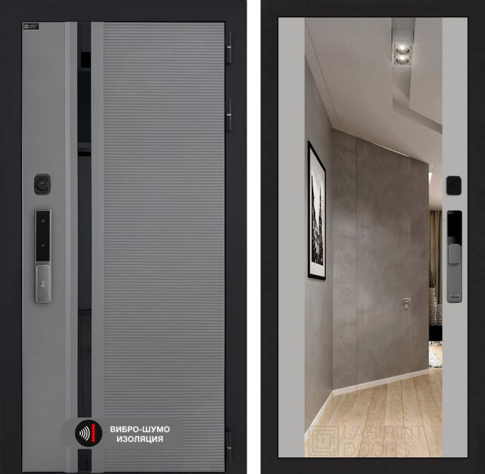 Входная дверь Лабиринт Пиано Смарт 2.0 - с зеркалом Максимум Грей софт