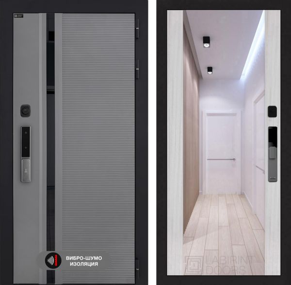 Входная дверь Лабиринт Пиано Смарт 2.0 - с зеркалом Максимум Сандал белый