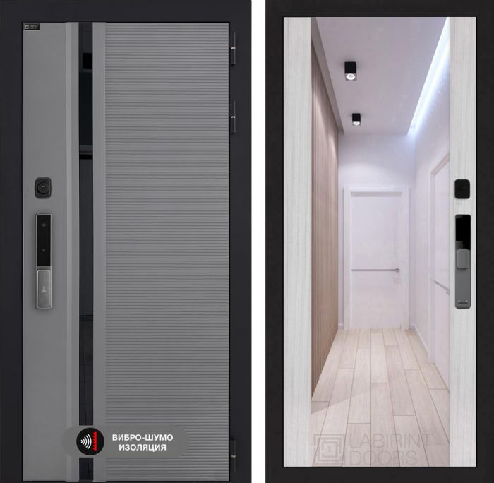 Входная дверь Лабиринт Пиано Смарт 2.0 - с зеркалом Максимум Сандал белый