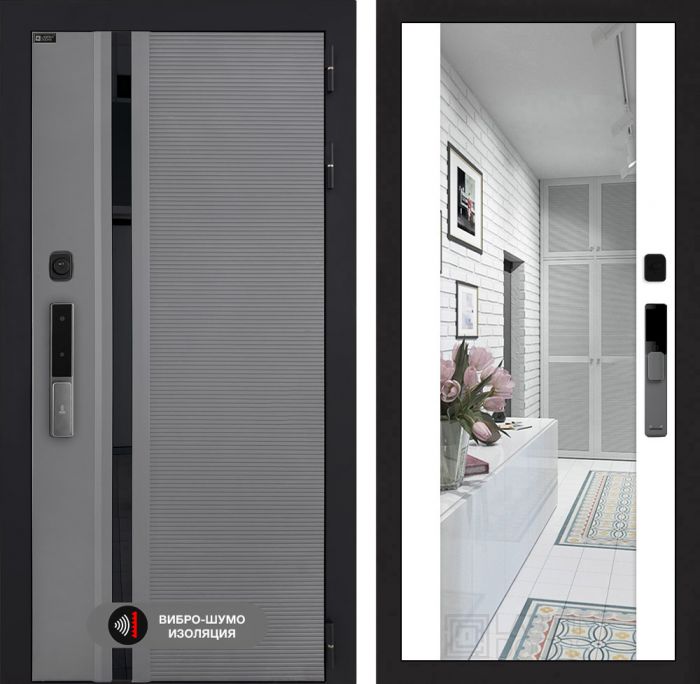 Входная дверь Лабиринт Пиано Смарт 2.0 - с зеркалом Максимум Белый софт