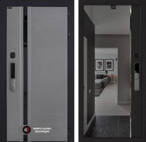 Входная дверь Лабиринт Пиано Смарт 2.0 - с зеркалом Панорама Черный кварц