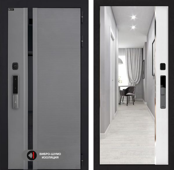 Входная дверь Лабиринт Пиано Смарт 2.0 - с зеркалом Панорама Белый софт