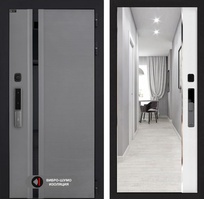 Входная дверь Лабиринт Пиано Смарт 2.0 - с зеркалом Панорама Белый софт