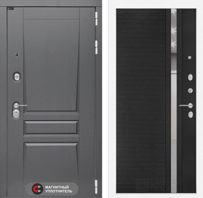 Входная дверь Лабиринт Платинум 31 - Черный кварц зеркальная вставка с тонировкой