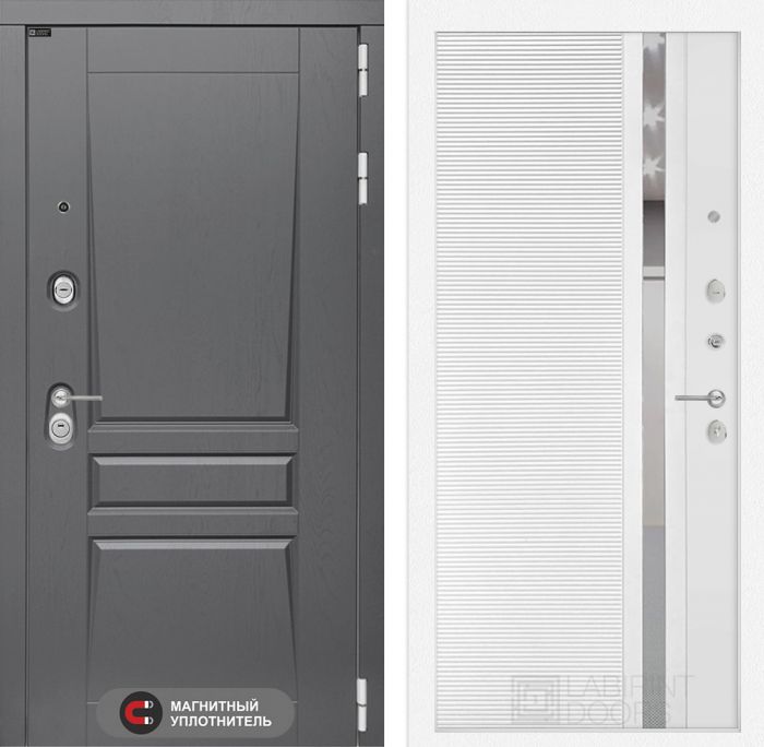 Входная дверь Лабиринт Платинум 31 - Белый софт зеркальная вставка с тонировкой